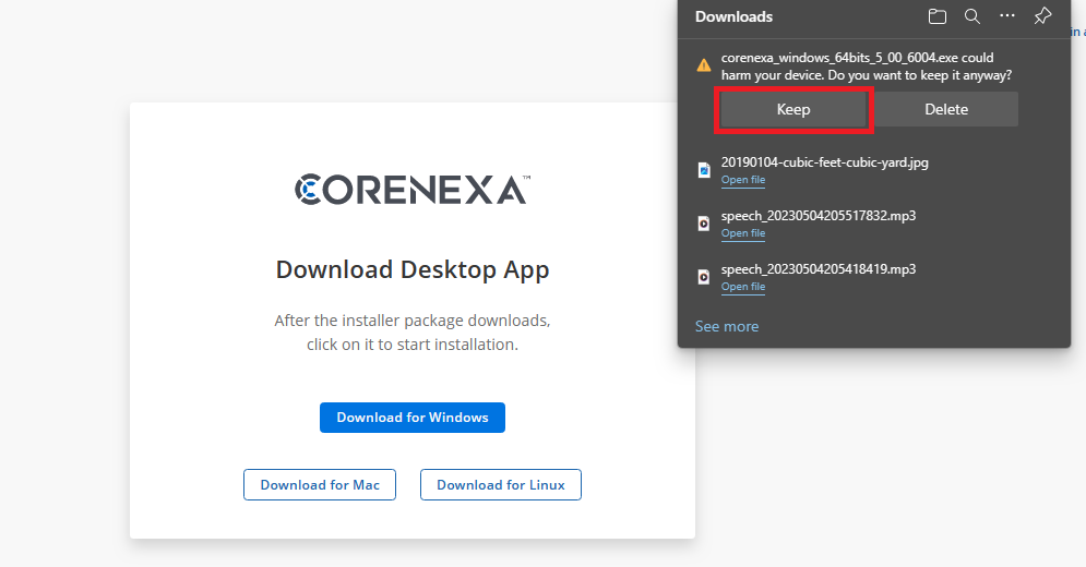 CoreNexa file may harm warning